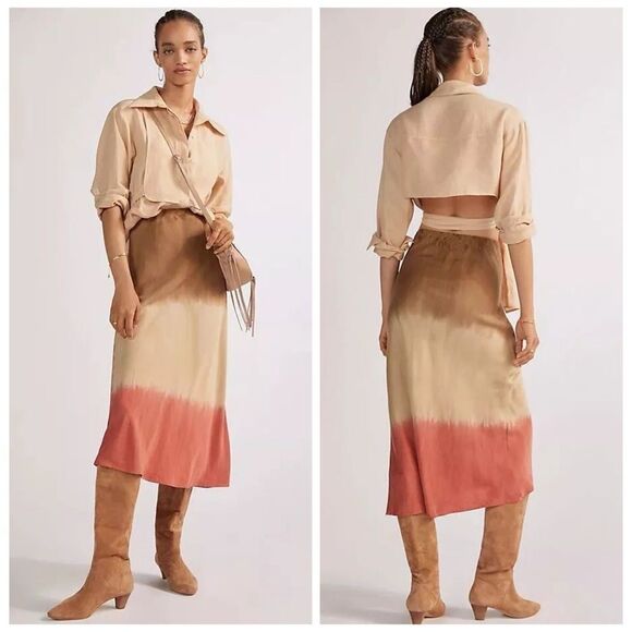 CLOTH & STONE OMBRE TIE DYE MIDI SKIRT ANTHROPOLOGIE EVEREVE LYOCELL PULL ON XL - Picture 1 of 15
